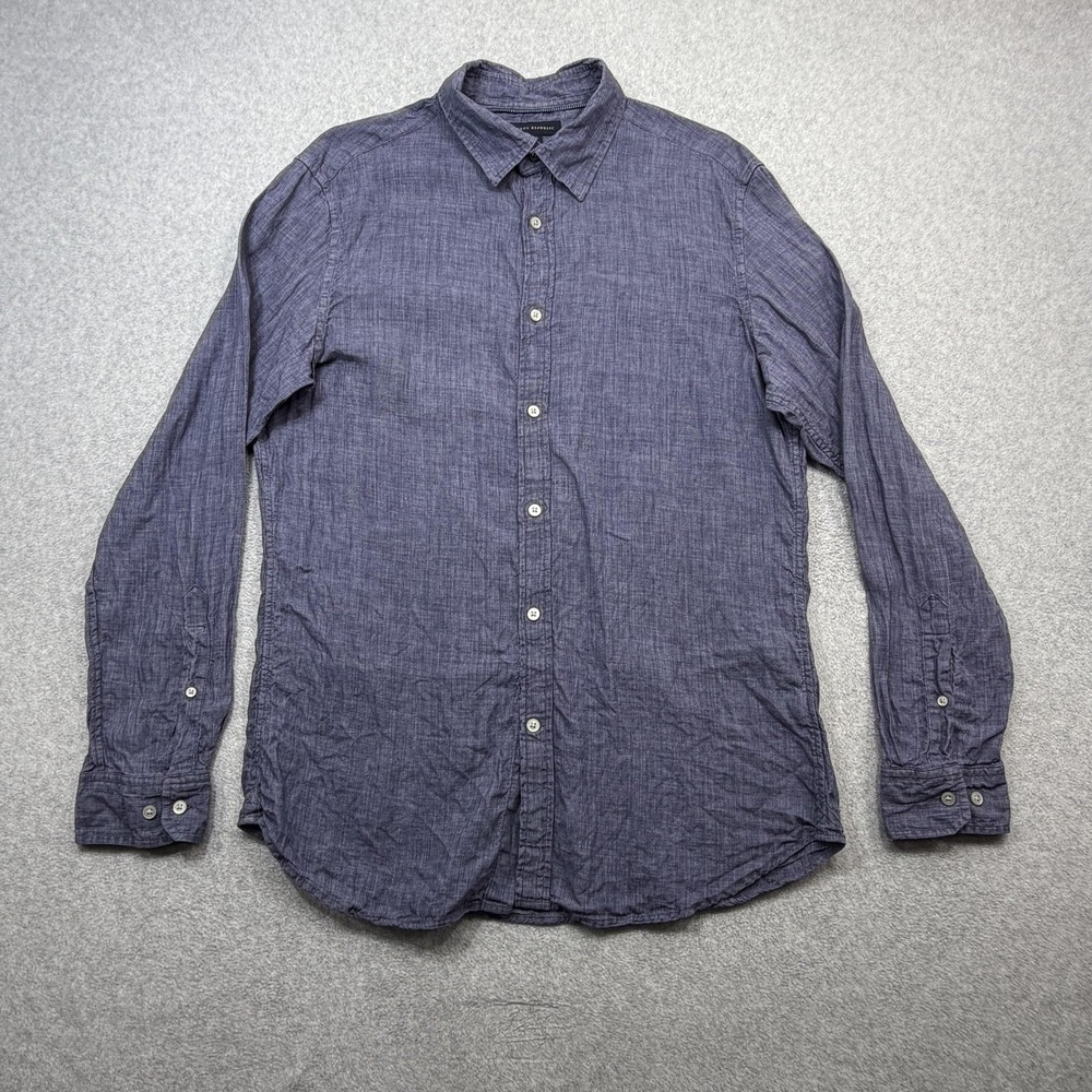 Banana Republic Flax Linen Shirt Mens Large Blue Long Sleeve Button Front Casual